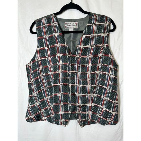 Jonathan Martin Vintage Women's Silk Vest Size L Plaid Design Career - Picture 1 of 3